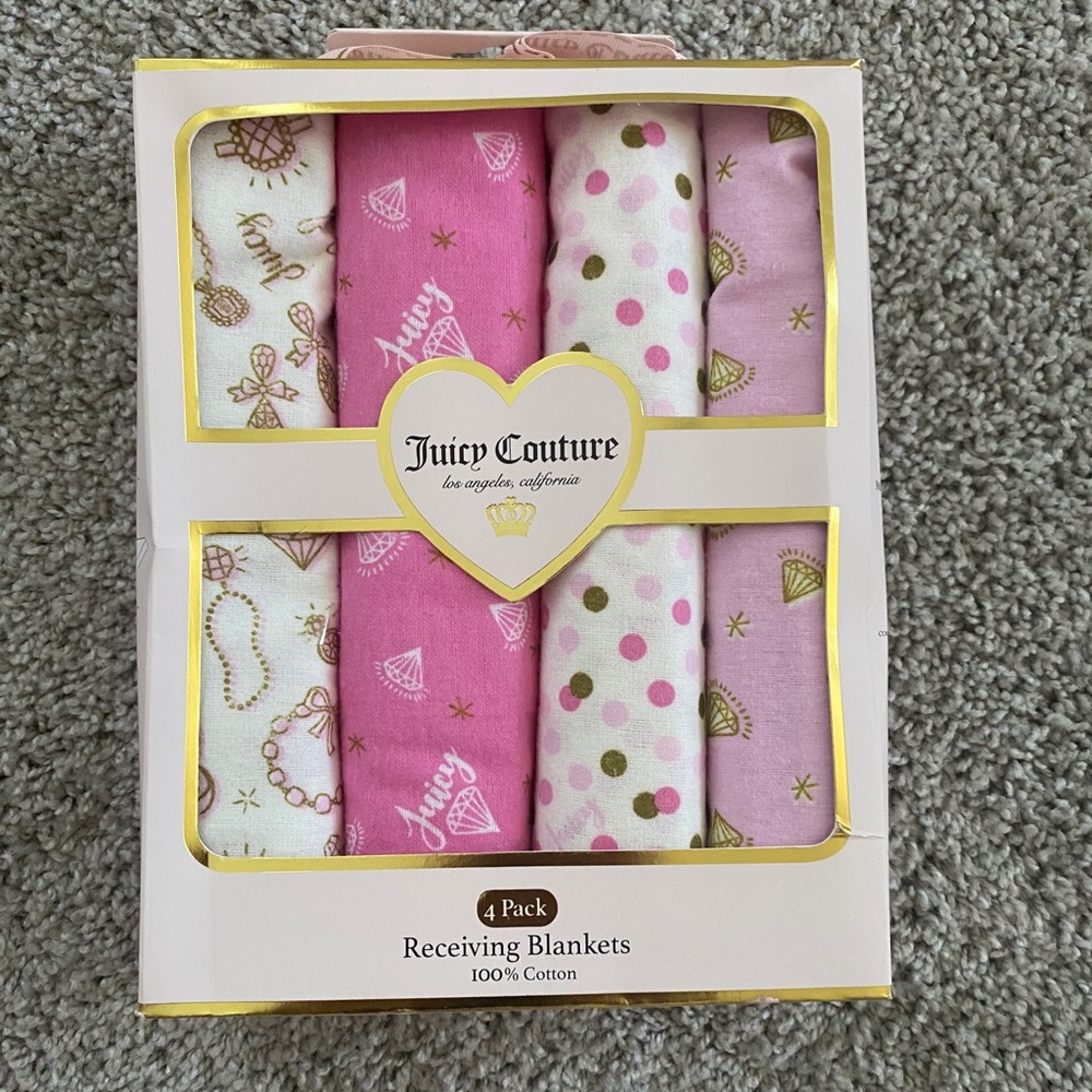 Juicy couture set of 4 receiving blankets.